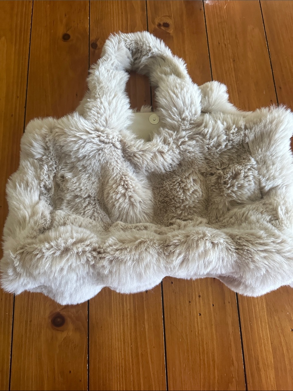 Fashion Nova Plush Faux Fur Tote in Light Beige